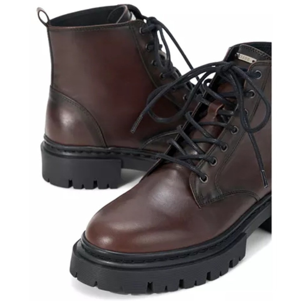 Staud Henry Combat Boot Espresso Brown Leather Lug Sole Ankle Boots Womens 8